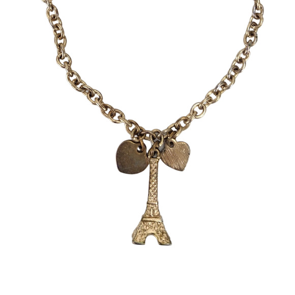 Claires Gold Tone Eiffel Tower BFF Heart Charm Bracelet Adjustable Lobster Clasp - Picture 3 of 7